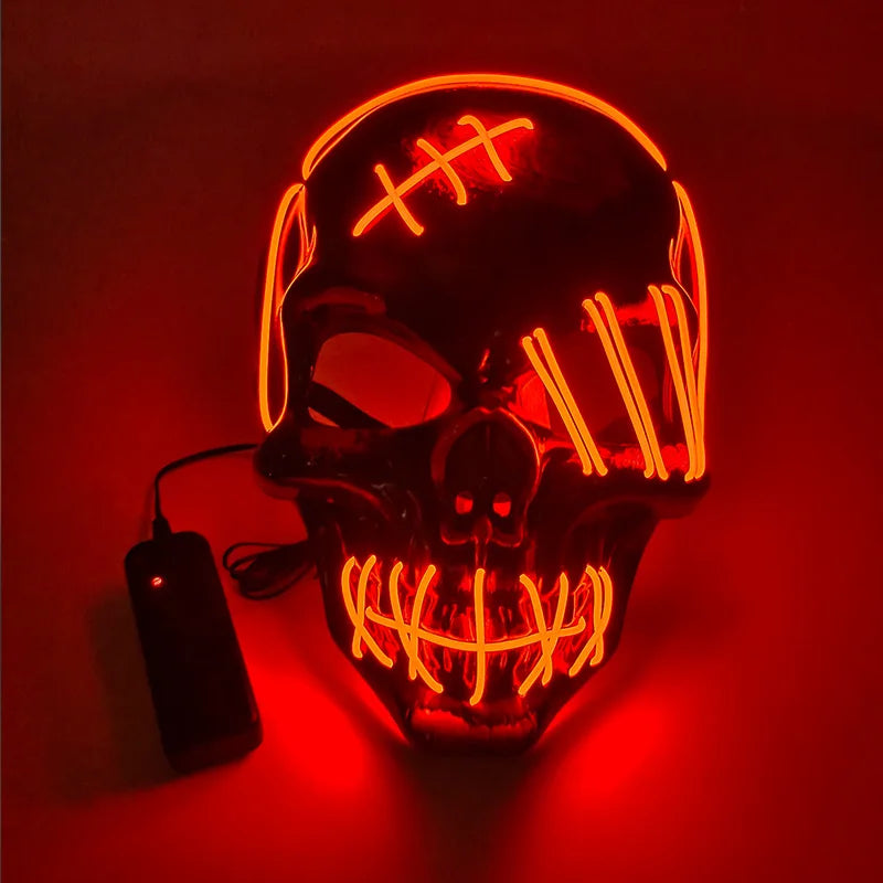 Máscara de calavera de Halloween con nuevo diseño, esqueleto de terror, luminosa, LED, para decoración de Halloween, para niños y niñas.