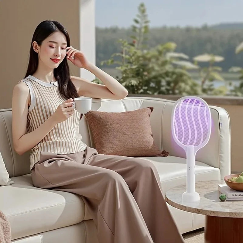 Xiaomi 2 en 1 - matamosquitos eléctrico de mango largo de 3000 V , para uso doméstico , camping , silencioso, portátil, protección de seguridad -2-in-1 silent electric mosquito killer