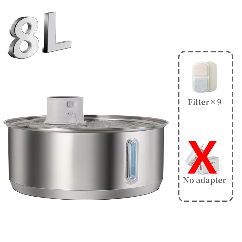 FUENTE DE AGUA AUTOMÁTICA  PETAVISTA DE ACERO INOXIDABLE PARA PERROS Y GATOS, 8L , 5000 MAH, INALÁMBRICA ,CON BATERÍA Y SENSOR , DISPENSADOR 2 EN 1.