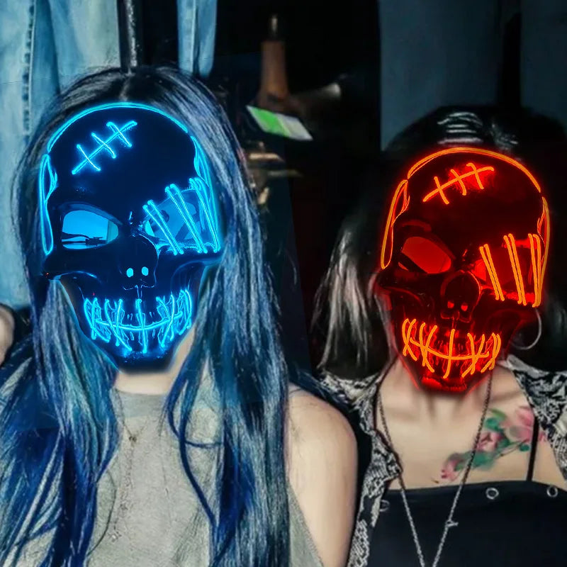 Máscara de calavera de Halloween con nuevo diseño, esqueleto de terror, luminosa, LED, para decoración de Halloween, para niños y niñas.