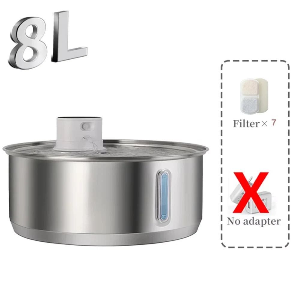 FUENTE DE AGUA AUTOMÁTICA  PETAVISTA DE ACERO INOXIDABLE PARA PERROS Y GATOS, 8L , 5000 MAH, INALÁMBRICA ,CON BATERÍA Y SENSOR , DISPENSADOR 2 EN 1.