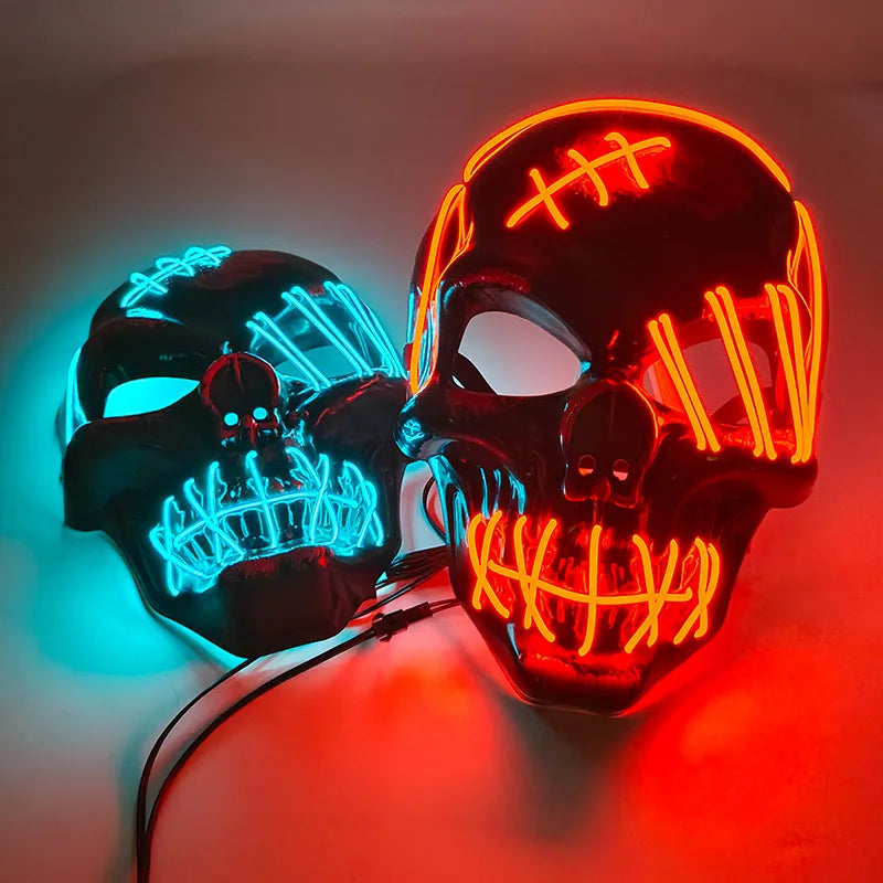 Máscara de calavera de Halloween con nuevo diseño, esqueleto de terror, luminosa, LED, para decoración de Halloween, para niños y niñas.
