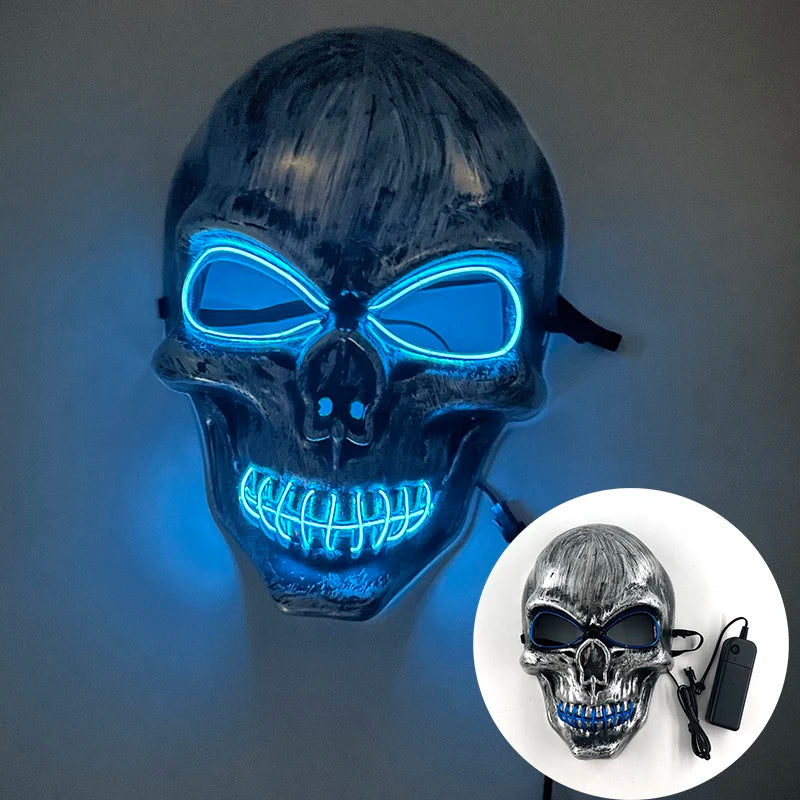 Máscara de calavera de Halloween con nuevo diseño, esqueleto de terror, luminosa, LED, para decoración de Halloween, para niños y niñas.