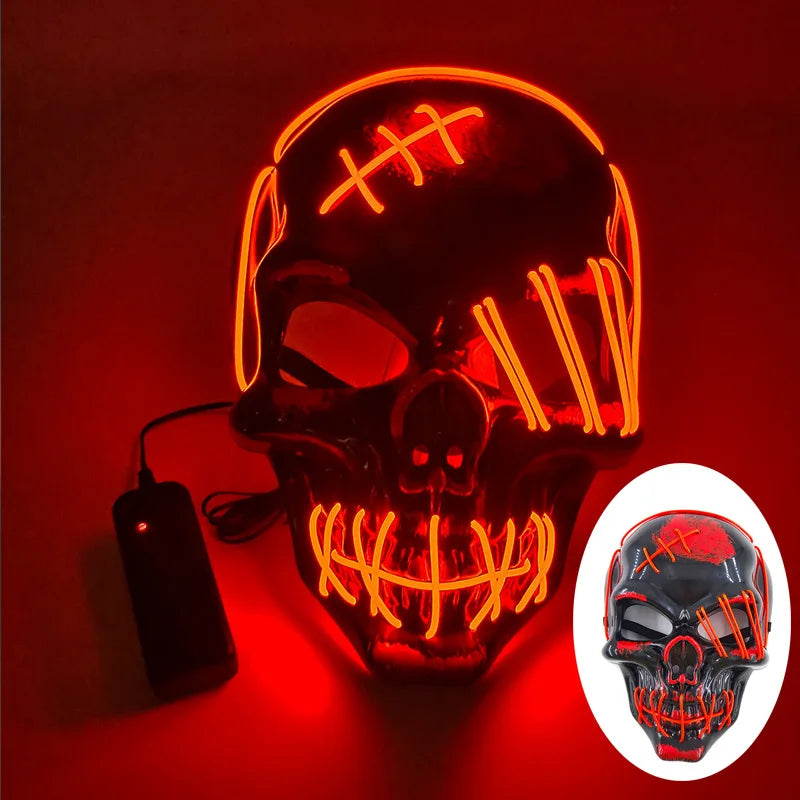 Máscara de calavera de Halloween con nuevo diseño, esqueleto de terror, luminosa, LED, para decoración de Halloween, para niños y niñas.