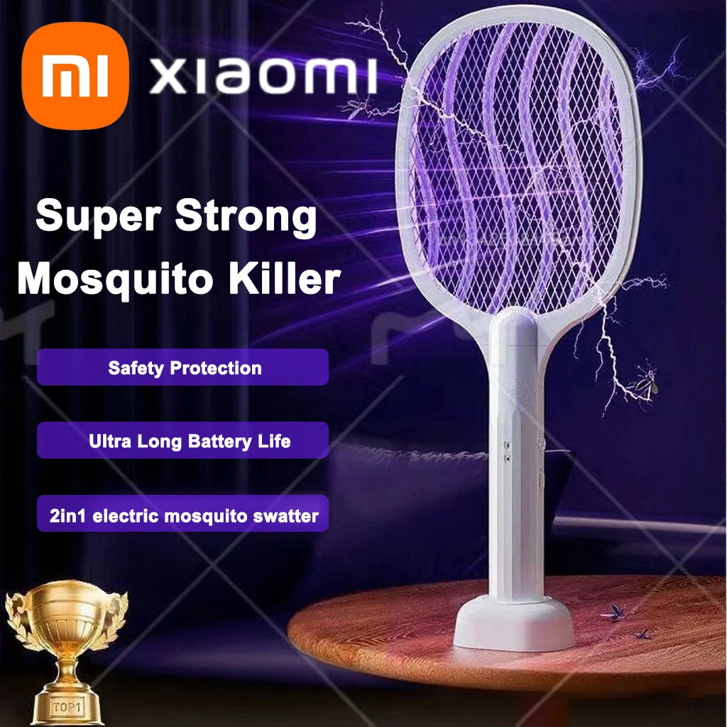 Xiaomi 2 en 1 - matamosquitos eléctrico de mango largo de 3000 V , para uso doméstico , camping , silencioso, portátil, protección de seguridad -2-in-1 silent electric mosquito killer