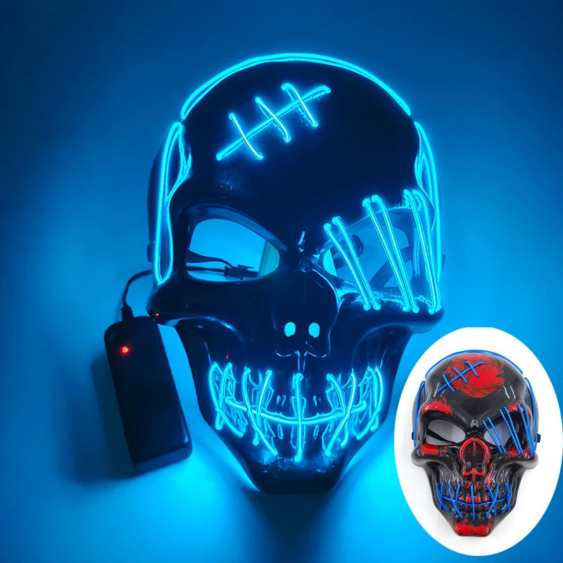 Máscara de calavera de Halloween con nuevo diseño, esqueleto de terror, luminosa, LED, para decoración de Halloween, para niños y niñas.
