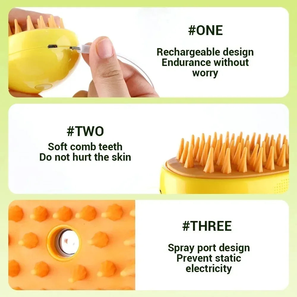 Cepillo de vapor para perros y gatos, pulverizador eléctrico para masaje, herramienta de aseo para mascotas, 3 en 1 Spray eléctrico, peines de masaje - Electric steam brush for dogs and cats, 3-in-1 tool